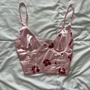NWOT Pink Floral Satin Cropped Corset Bustier, size small